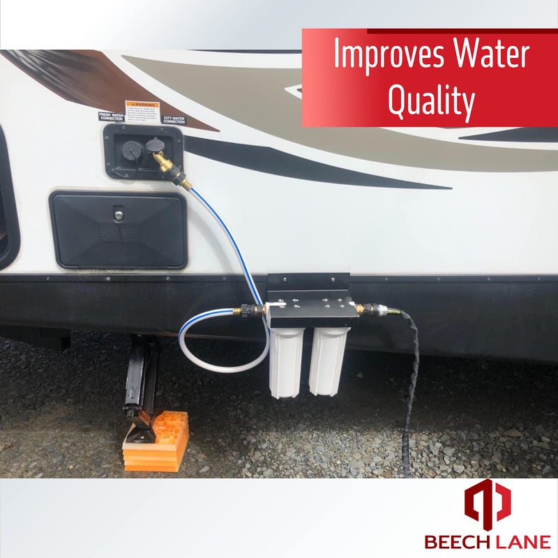 Beech Lane External RV Dual Water Filter System, Leak-Free Brass Fittings, Mounting Bracket and Two Filters Included, Sturdy Construction is Built to Last - Image 2